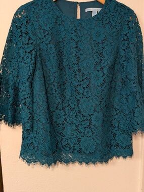 Draper James Teal Lace Bell Sleeve Blouse